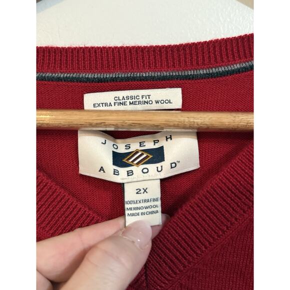 Joseph Abboud Sweater Vest Men’s XXL 2XL Red Merino Wool V-Neck Golf Preppy - Picture 2 of 8